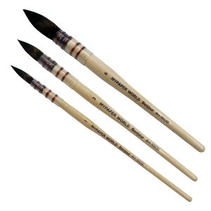 Mypaperworld Französischer Aquarell Pinsel, Eichhörnchenhaar Imitation, Kurzer Stiel, Rund