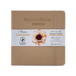 Mypaperworld Aquarell Skizzenbuch, 300 g 100% Baumwolle, Kalt gepresst, 24 Blätter, 16x16cm, Beige