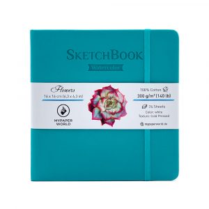 Mypaperworld Aquarell Skizzenbuch, 300 g 100% Baumwolle, Kalt gepresst, 24 Blätter, 16x16cm, Türkis