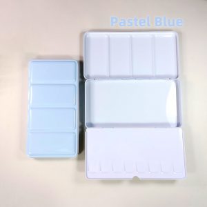 NEU,Leer Aquarellkasten für 65 1/2 Näpfchen ohne Ring und ohne Metallhaltering, Pastell Blue