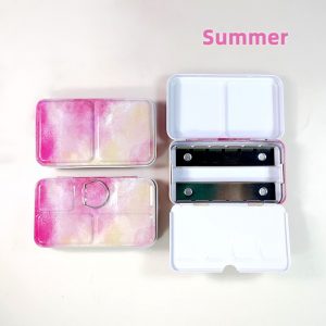 NEU, Leer Aquarellkasten, Mit Metallhalter und Ring für 14 1/2 Näpfchen, Sommer, S