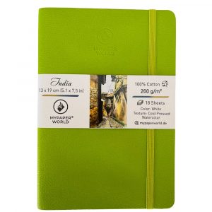 NEU!!!Mypaperworld Aquarell Skizzenbuch, 200 g 100% Baumwolle, Kaltgepresst , 18 Blätter, 19x13cm, Apfel Grün (Umschlag Defekt)