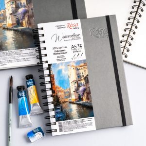 Aquarell Skizzenbuch Rosa Gallery, A5, 200 g 25% Baumwolle, Fabriano Papier, 32 Blätter, Anthrazit